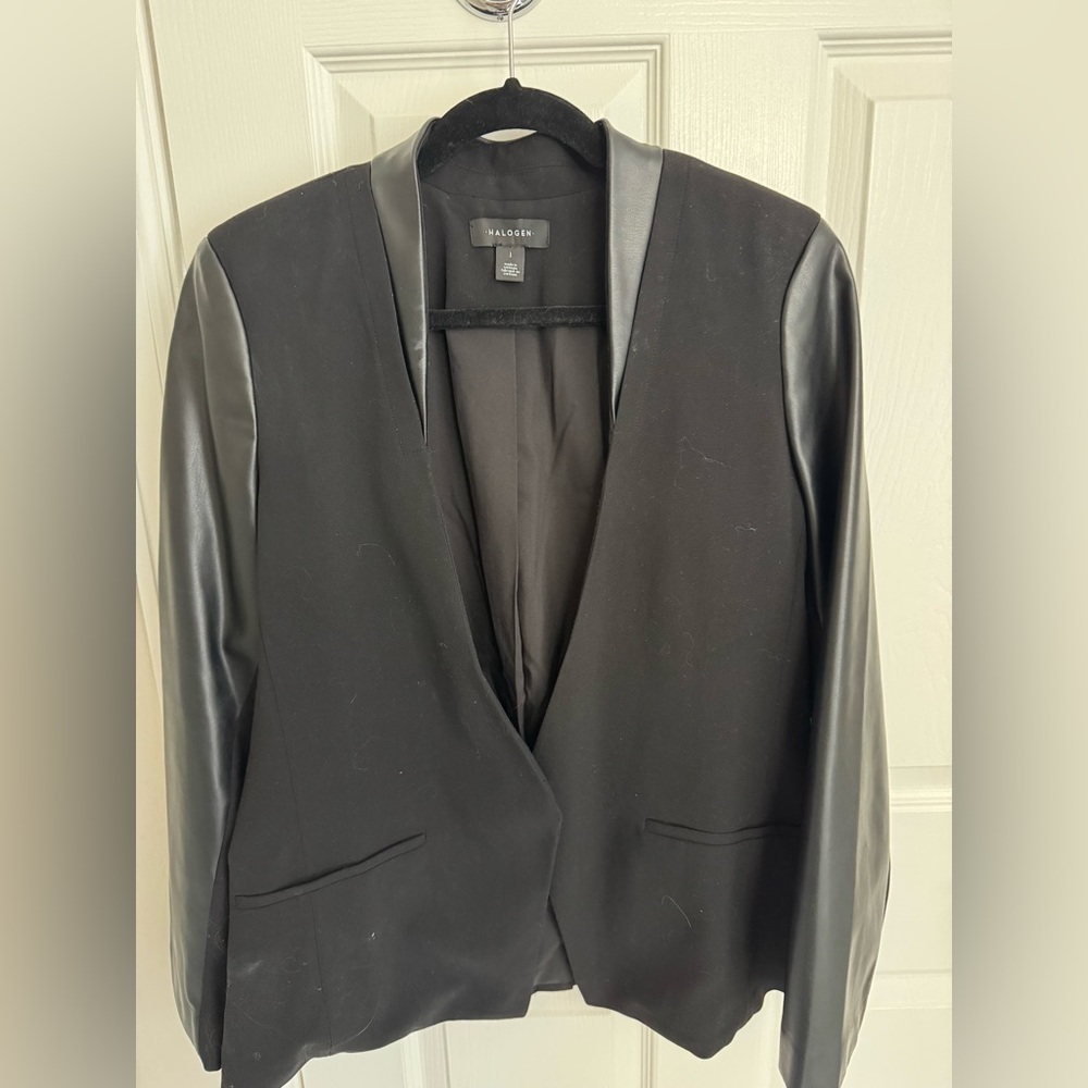 Halogen Women's Black Blazer with Faux Leather Accents